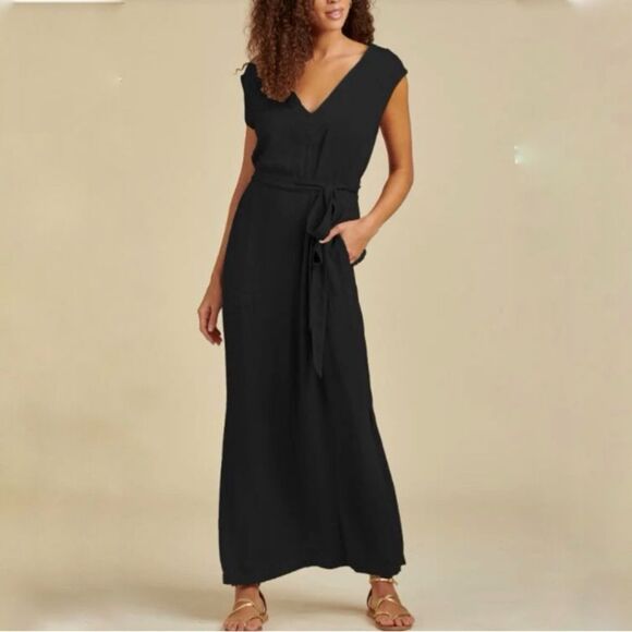 Splendid Dresses & Skirts - Splendid Evian Jersey Knit V-Neck Maxi Dress Women's Tie Waist Pockets
